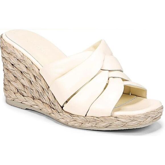 VINCE Gilian Woven Leather Espadrille Wedge Sandals White Womens Size 8M - Picture 2 of 5